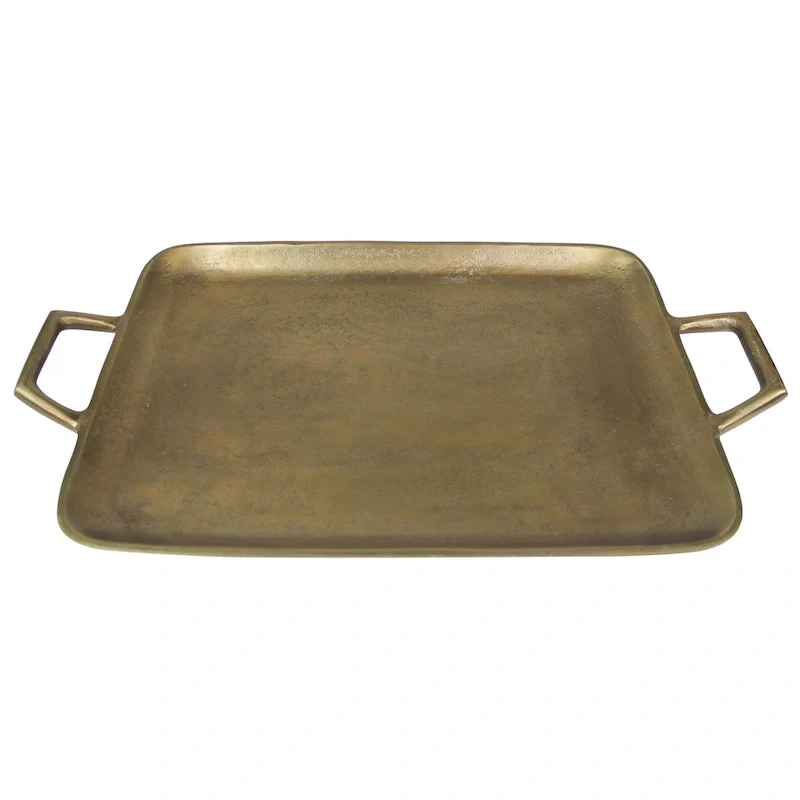 HomeRoots 16  Gold Rustic Metal Tray With Handles