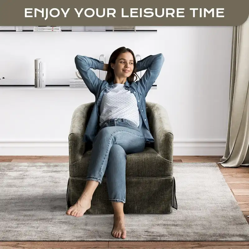 Ouyessir Set of 2 Swivel Barrel Chair 360 Degree Upholstered Accent Chair Fabric Armchair