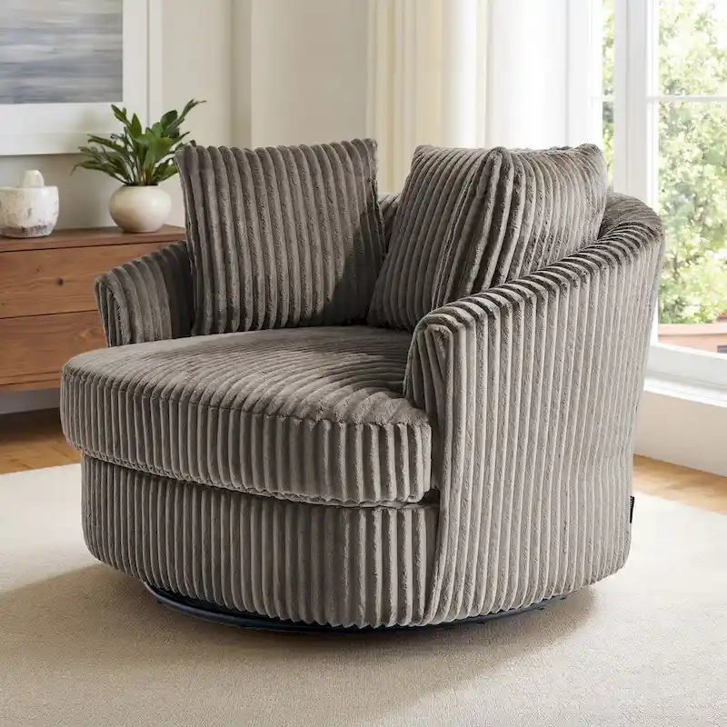 DREAMSIDEA Recessed Arm Slipcovered Swivel Barrel Chair