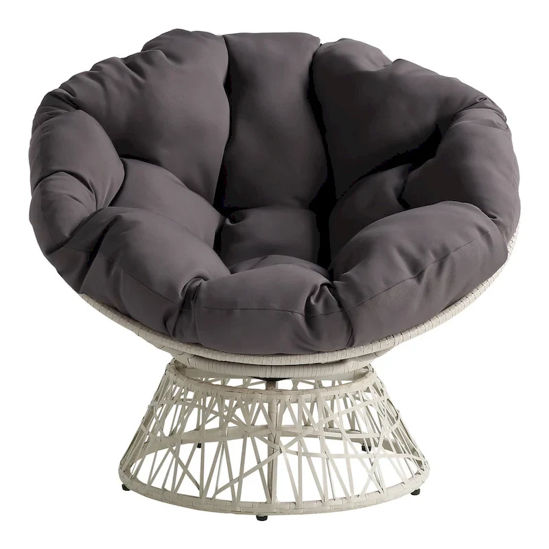 Papasan Chair with Round Pillow Cushion and Cream Wicker Weave