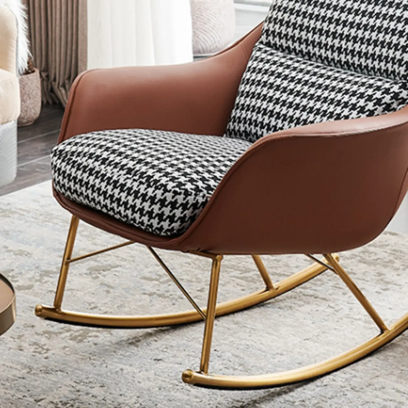 Houndstooth Upholstered Rocking Chair with Track Arm