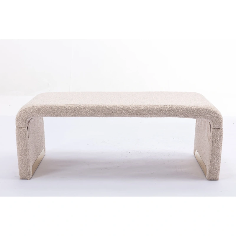 Modern New Boucle Fabric Loveseat Ottoman Footstool Bedroom Bench Shoe Bench With Gold Metal Legs