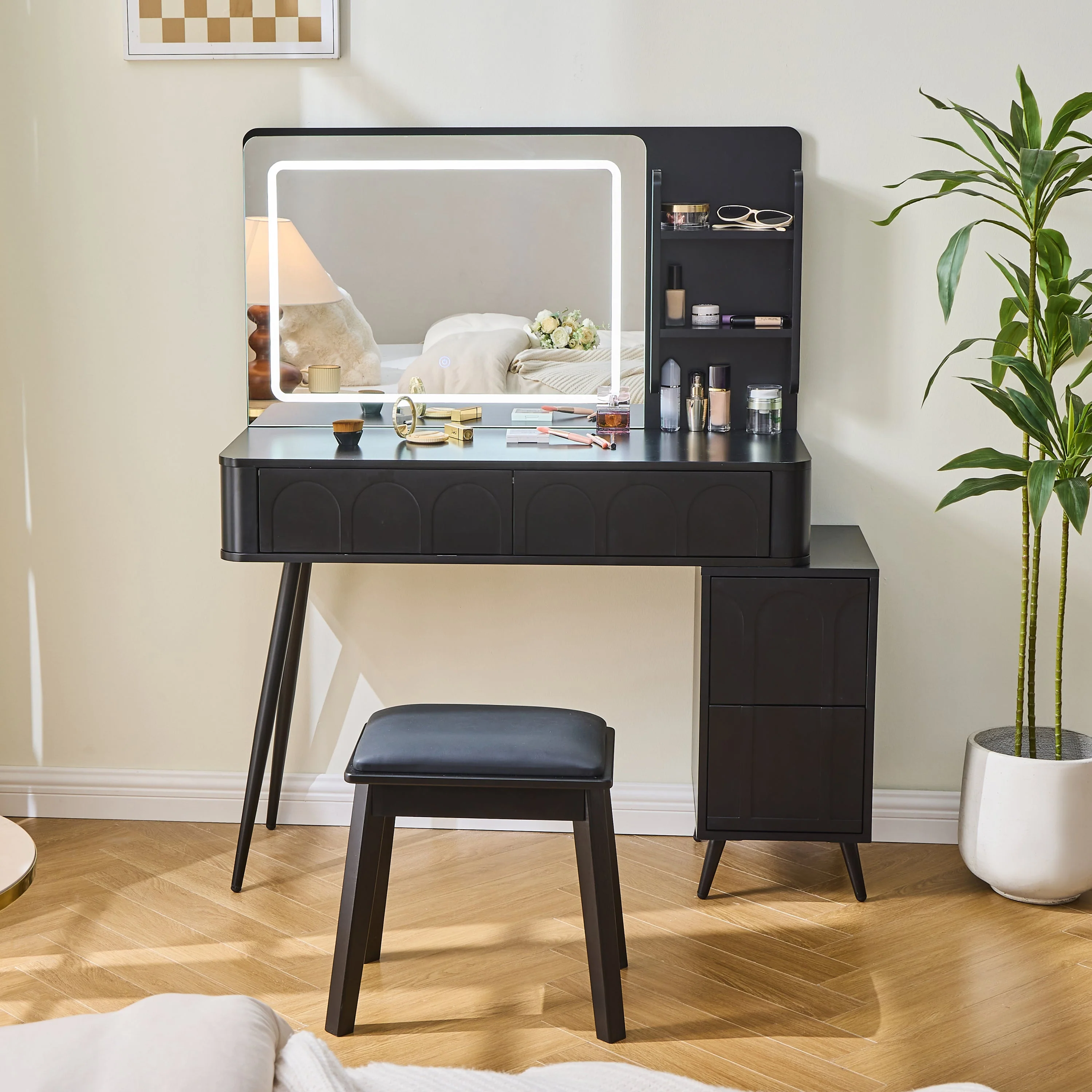 Walker Edison | Modern Makeup Vanity Desk with LED Lights & Mirror