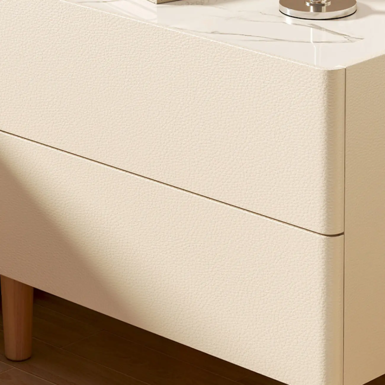 Modern White Sintered Stone Top Leather Drawers Nightstand