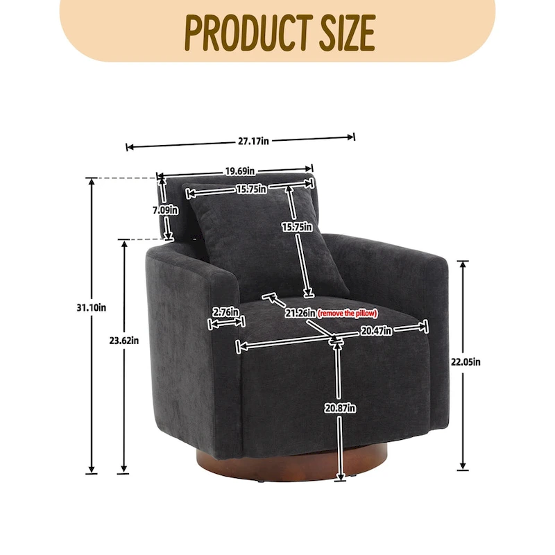360 Degree Accent Swivel Chair,Chenille Upholstered Arm Chair