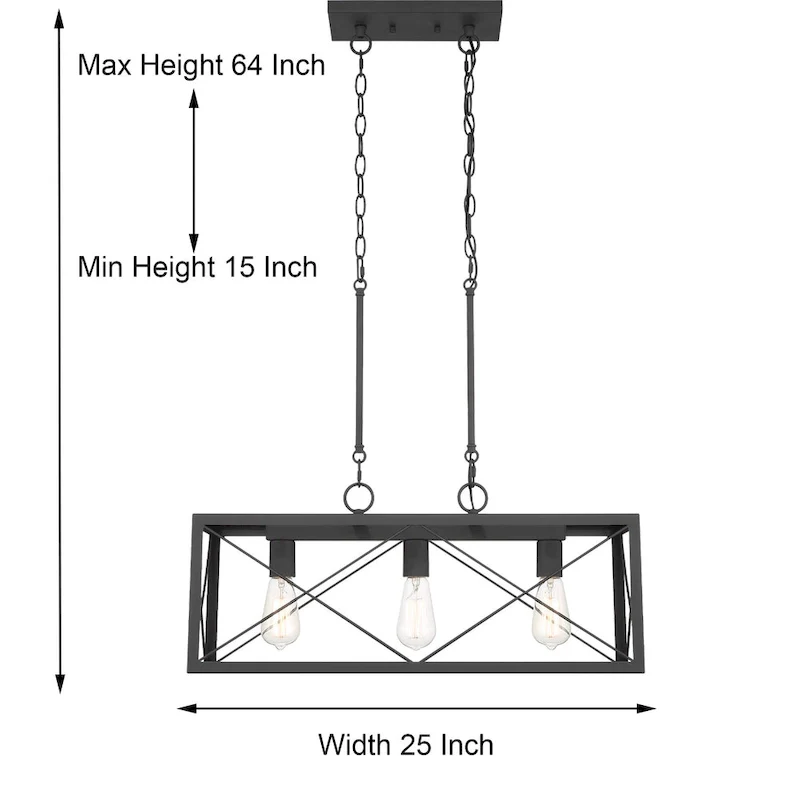 Farmhouse Industrial 3-light Rectangle Grid Kitchen Island Pendant - 25 inches