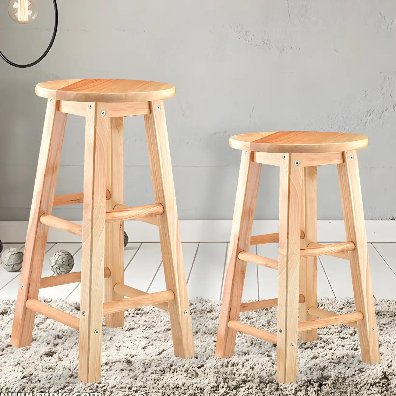 Round Oak Wood Backless Counter Height Bar Stool