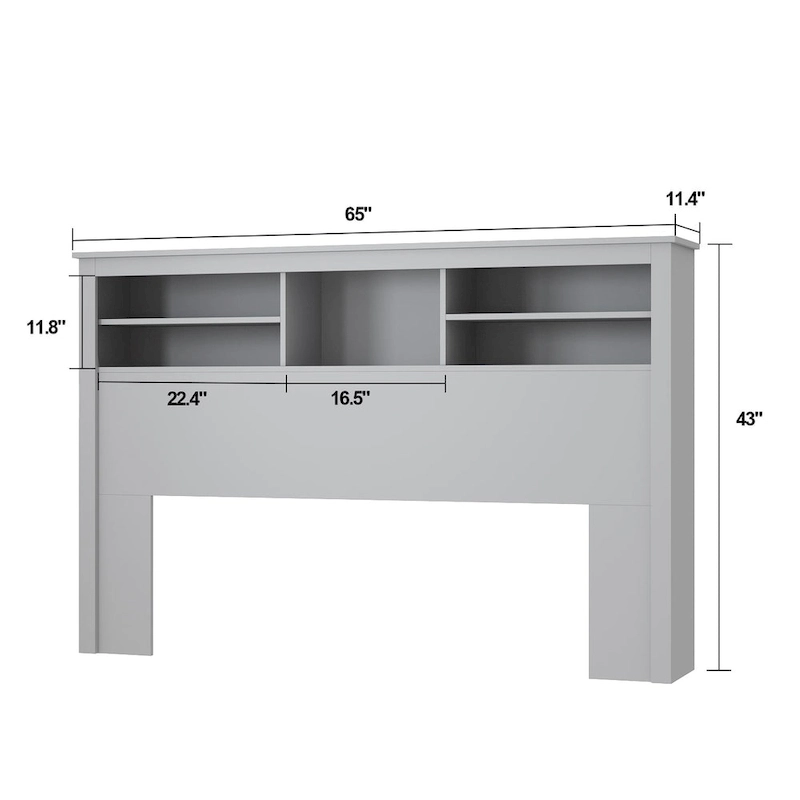 65Timechee Queen Bookcase Headboard RGB Light Adjustable Shelf