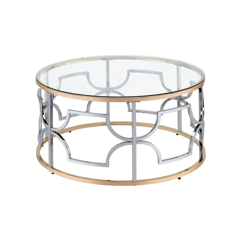 DH BASIC Modern Style Chrome and Gold Round Open Coffee Table by Denhour