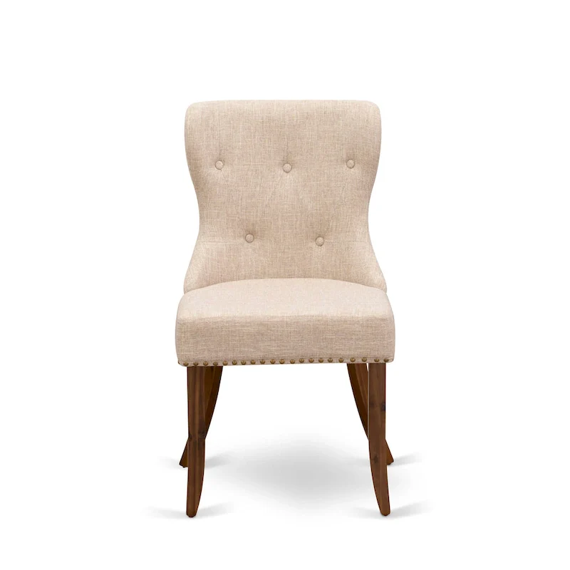 Dining Table Set- a Rectangle Dinner Table and Light Tan Linen Fabric Chairs, (Pieces Option)