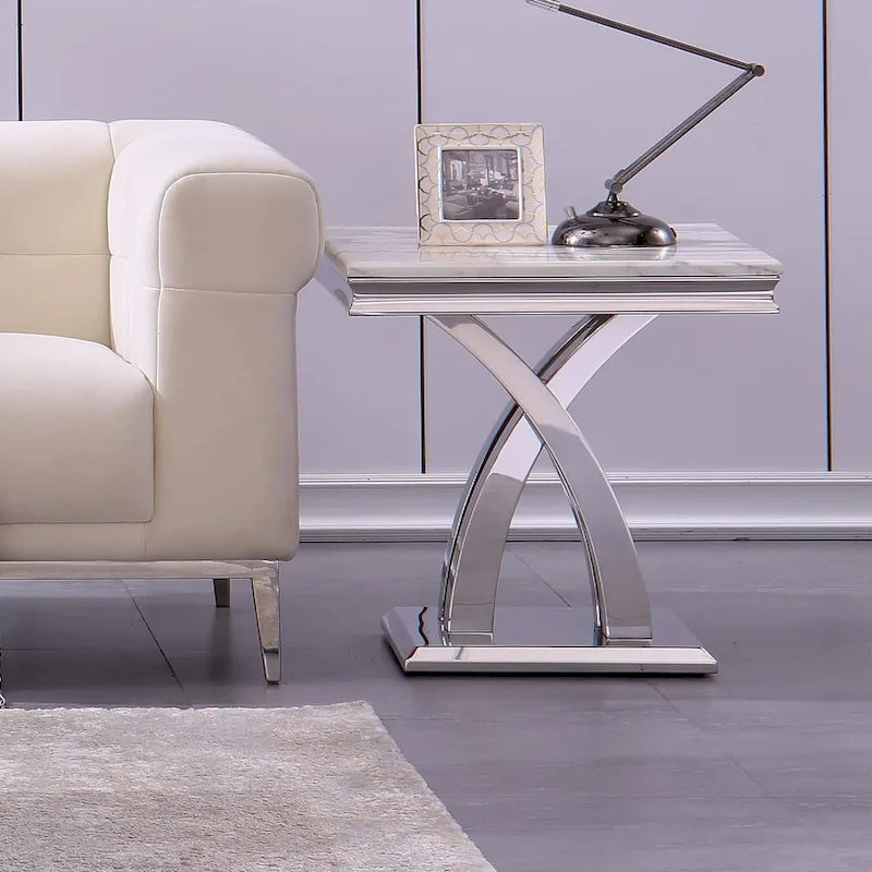 Modern 22 inch Grey and Silver End Table with Polished Stainless Steel X Base