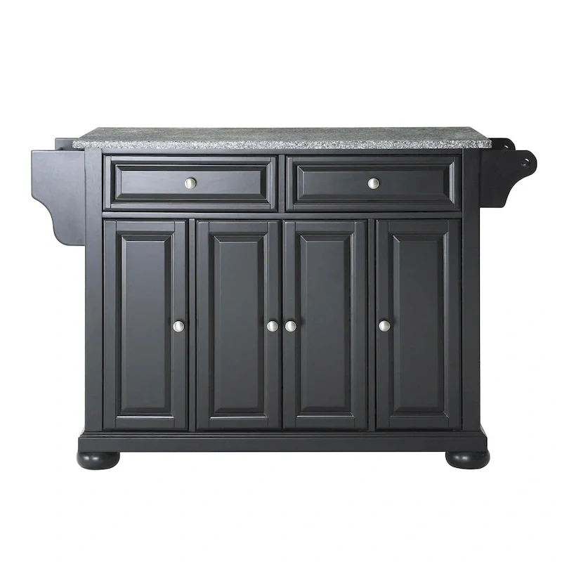 Crosley Alexandria Solid Granite Top Kitchen Island in Black Finish - 51.5 W x 18 D x 34 H