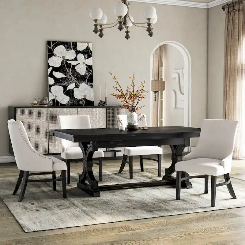Kieran Farmhouse 5-Piece Black Wooden Dining Set