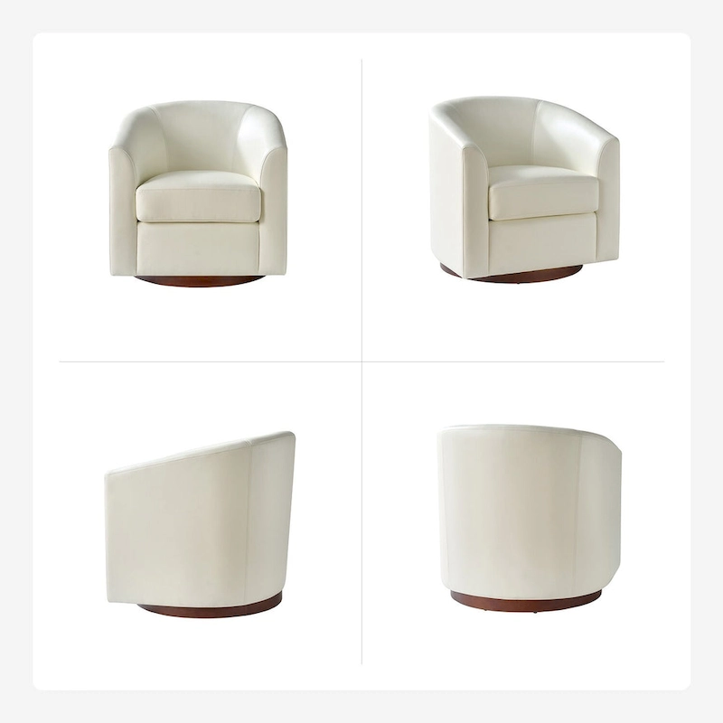Haley Modern Swivel Barrel Faux Leather Chair with Solid Wood Base by HULALA HOME