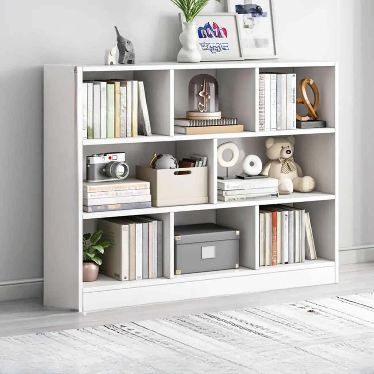 Simple Natural Finish Modular Vertical Wood Bookcase