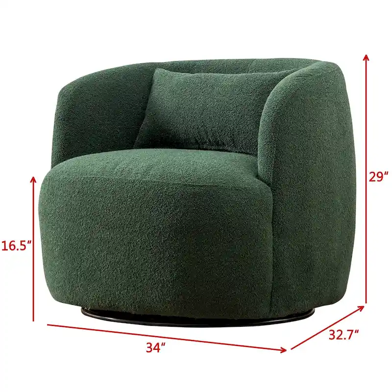 KINWELL 34 Poly Blend Boucle Fabric Upholstered Swivel Armchair