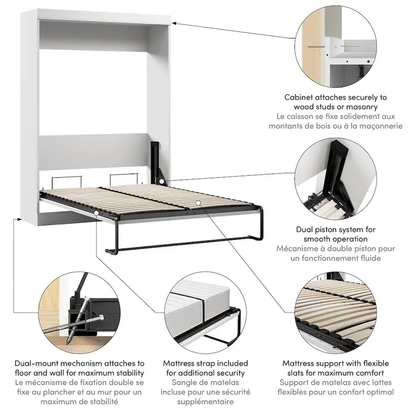60W Full Murphy Bed with Dual Piston System