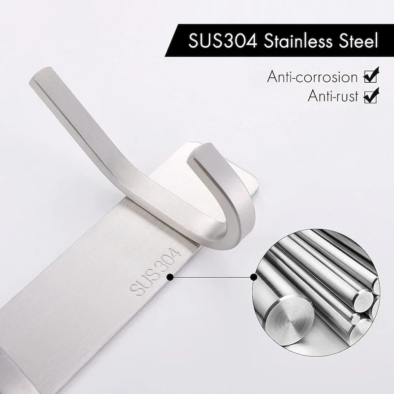 Black/Silver 5-Hook Towel & Robe Rack, 304 Stainless Steel, Wall Mount, Bathroom & Bedroom