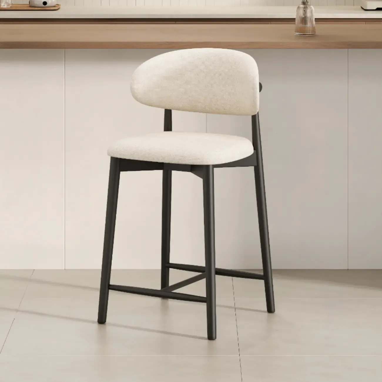 Mid Century Modern Upholstered Bar Stool with Back