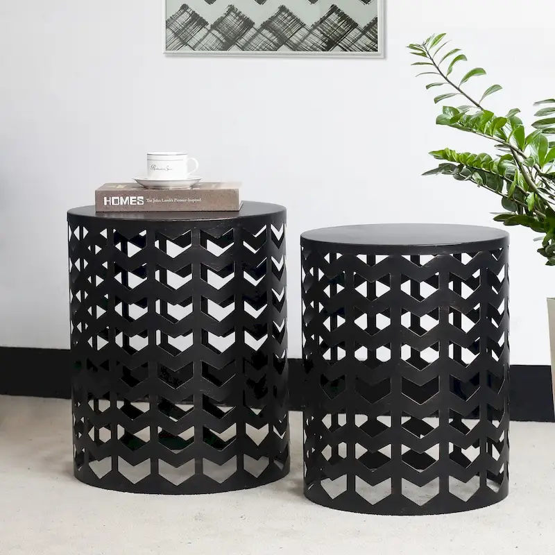 Adeco Set of 2 Round Nesting Side End Tables Set - Set of 2