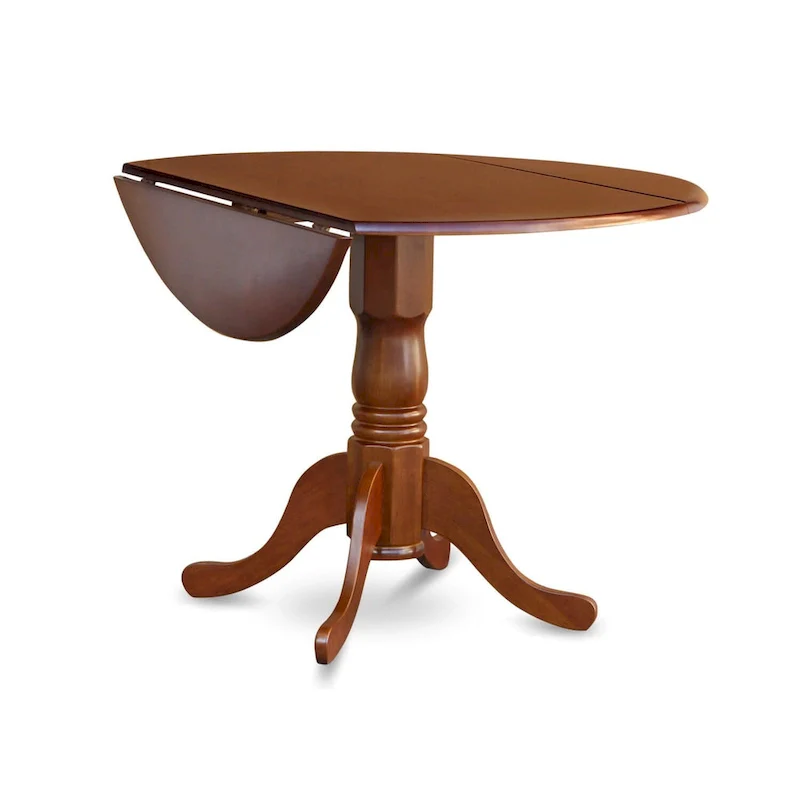 East West Furniture Dublin Kitchen Dining Table - a Round Wooden Table Top with Dropleaf & Pedestal Base, (Finish Options)