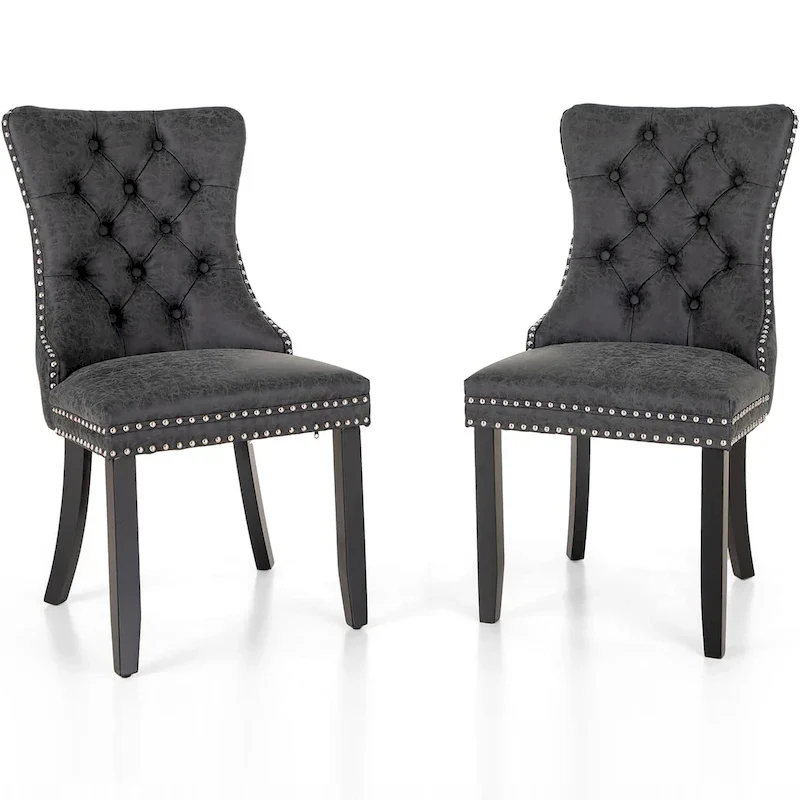 Faux Leather Dining Chairs Set of 2, Upholstered Chairs for Kitchen & Dining Room