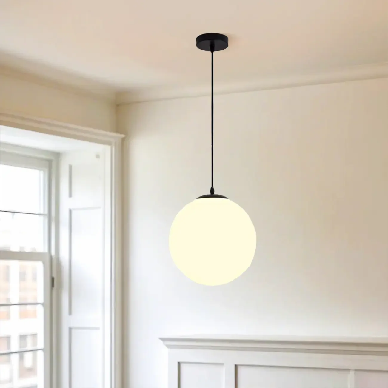 Modern White Glass Globe Pendant Light