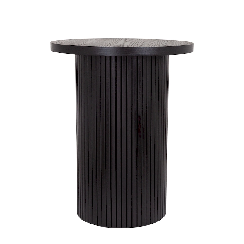 Round Wood End Table Fluted Pedestal Side Table