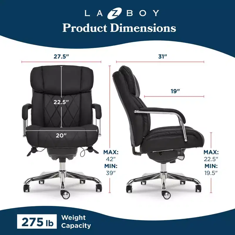Sutherland Quilted Leather Office Chair with Padded Arms - La-Z-Boy