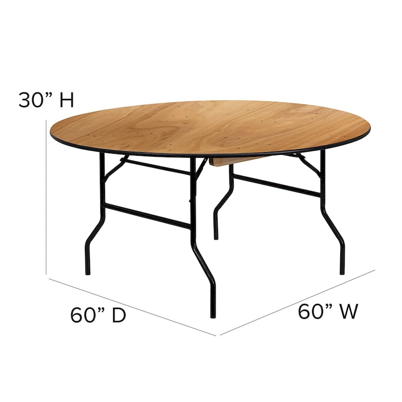 60-inch Round Wood Folding Banquet Table with Finished Top