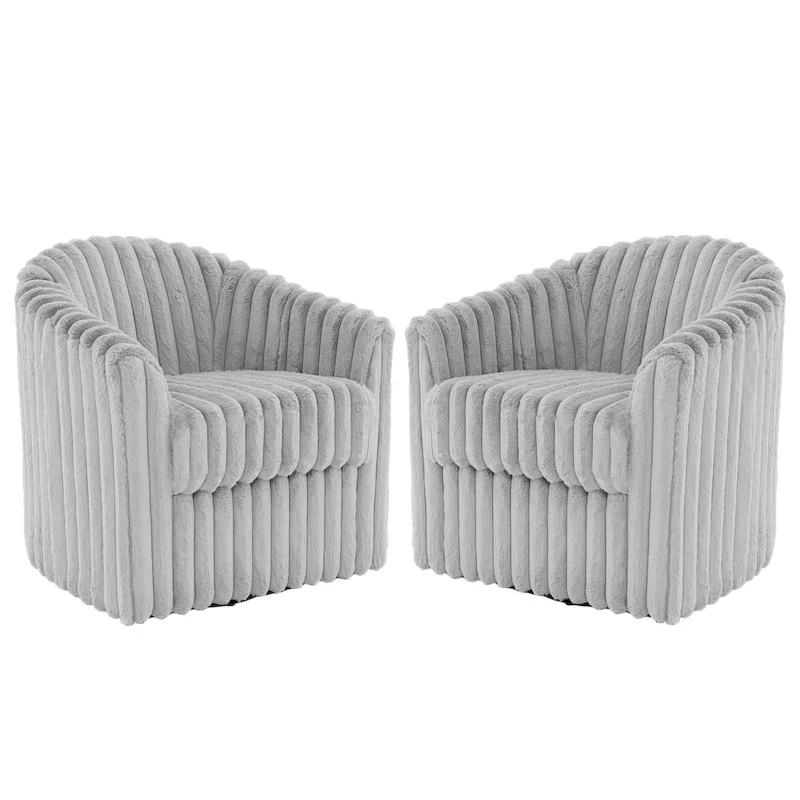 Faux Rabbit Fur Accent Chair 360-degree Swivel Barrel Chairs Set of 2