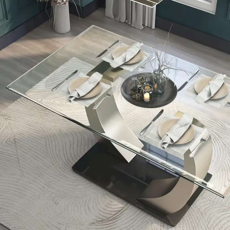Modern Silvertone 60-inch Glass Top Dining Table