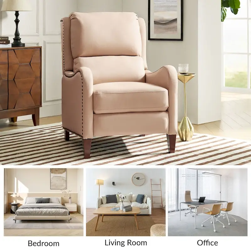 Brigida Modern Genuine Leather Nailhead Trim Recliner with Adjustable Footrest Set of 2 by HULALA HOME