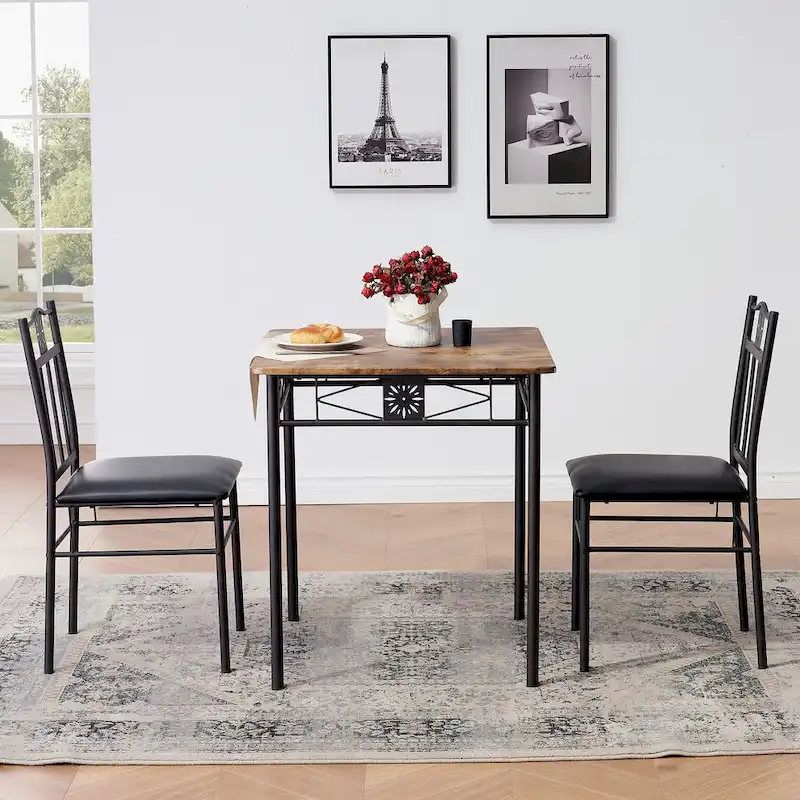 VECELO 3/5-piece Mid-century Dining Table Set with Upholstered Chair