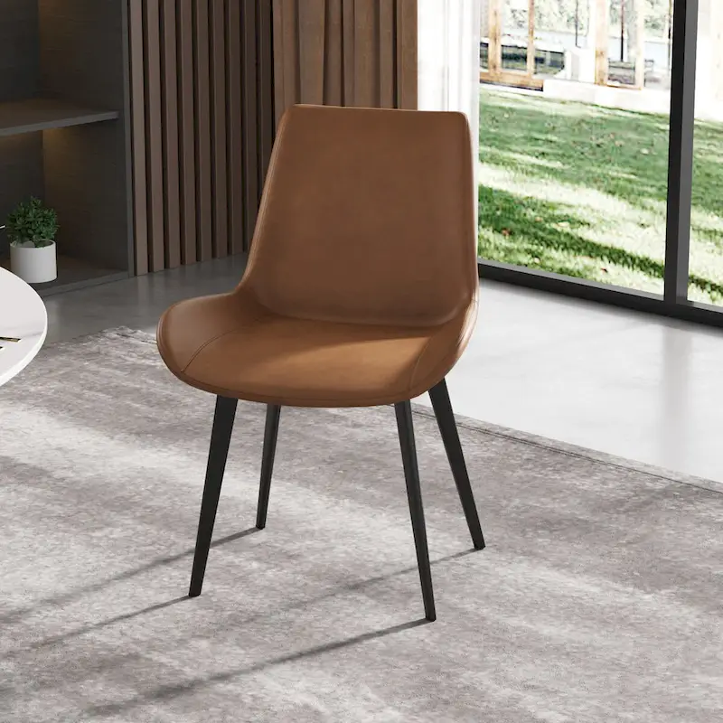 Mid-Century Brown Dining Chair (Set of 2) PU Leather Upholstered Side Chair