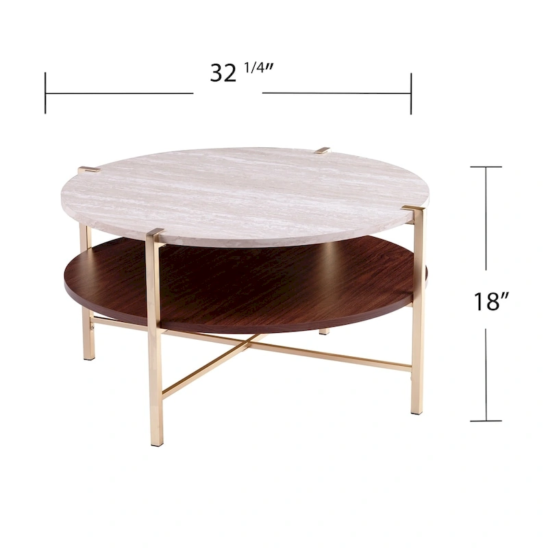 SEI Furniture Aldea Round Faux Marble Coffee Table with Shelf
