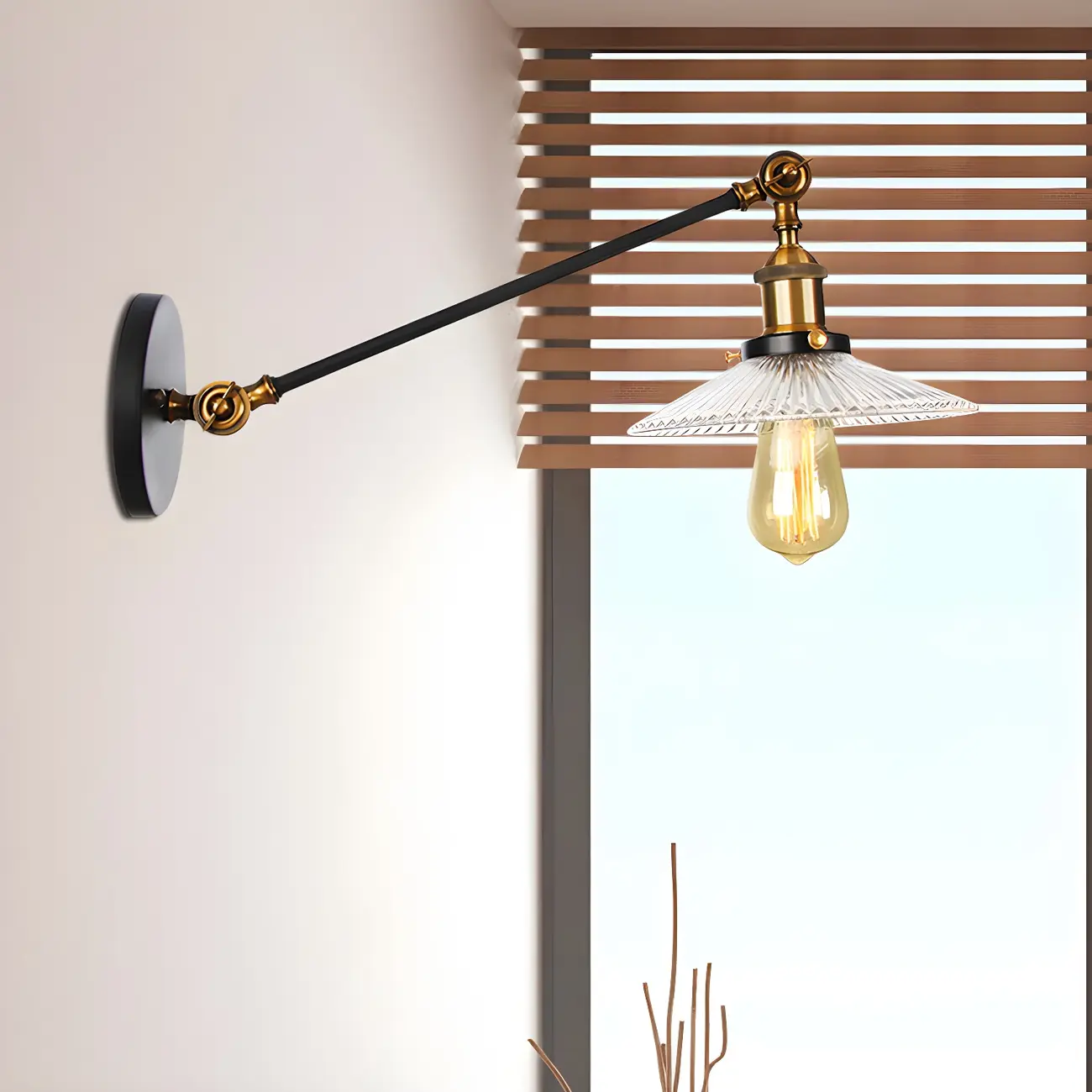 Industrial Adjustable Black Cone Shape Glass LED Wall Lamp