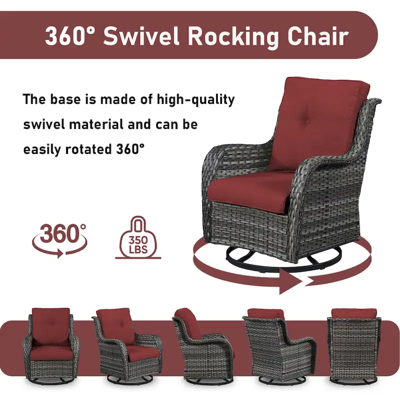 Pocassy PE Wicker Rocking Chair Swivel Chairs Glider Chair