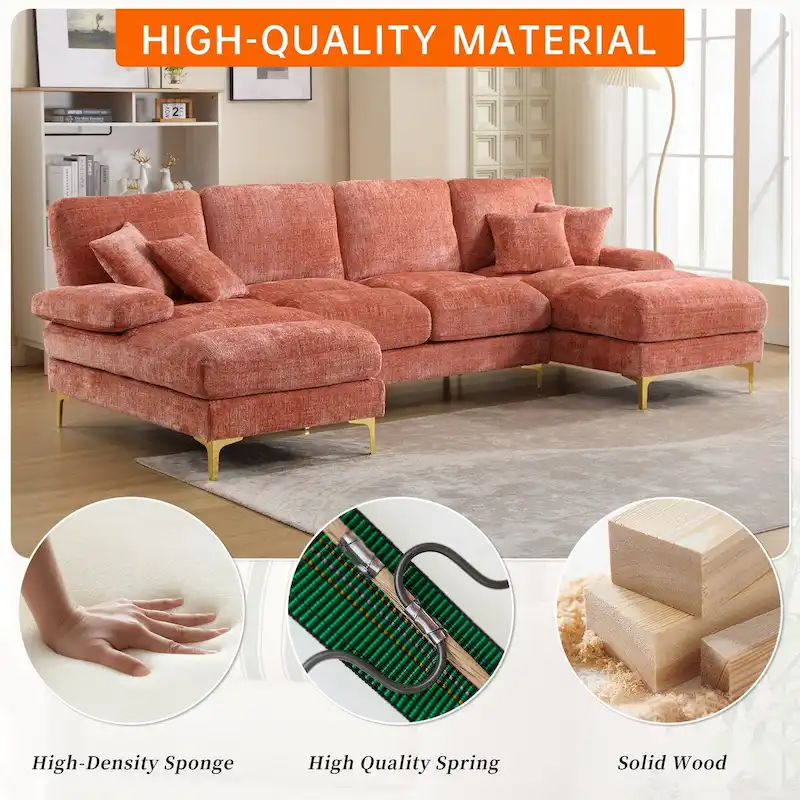 HOMEFUN Chenille Upholstered U-Shaped Living Room Sectional Sofa