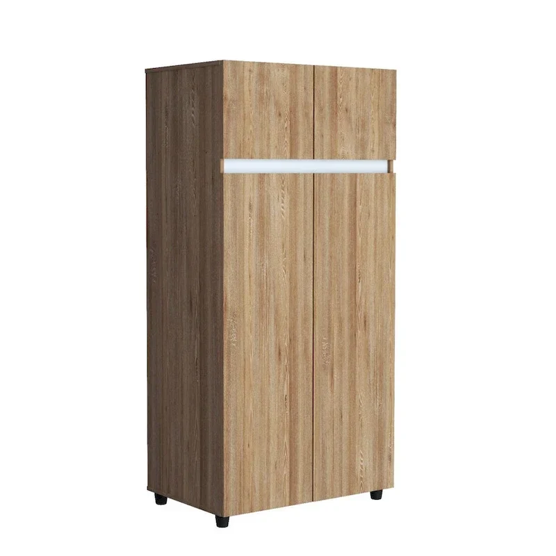 65-Inch Armoire Wardrobe with Hanging Rod and Shelves, Freestanding Bedroom Closet