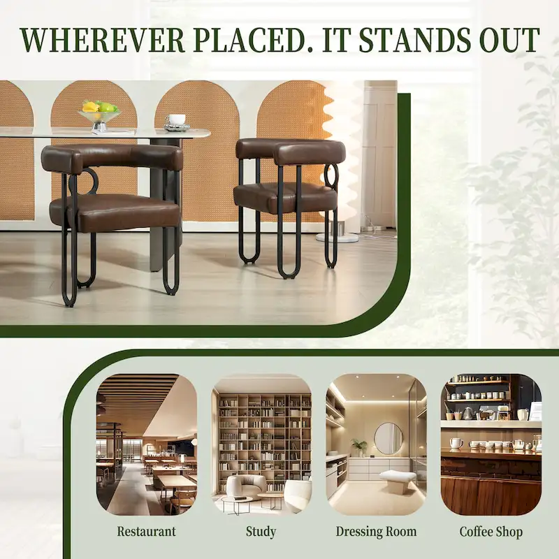 2 PCS PU Leather Upholstered Dining Chair Set wMetal Legs