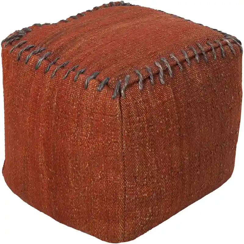 Solid Rosa Square Jute 18-inch Pouf