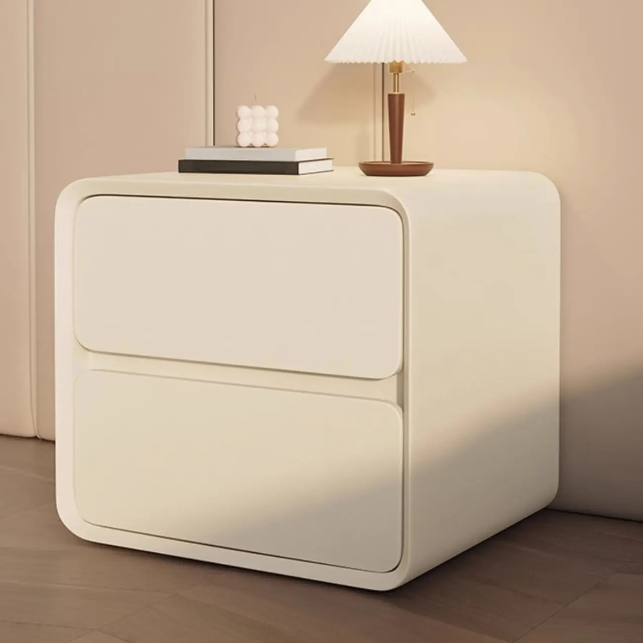 Curved Modern Faux Leather Pleather Nightstand