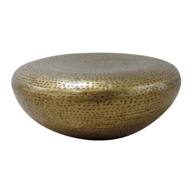 Round Hammered Textured Coffee Table - 30.5 - Brass Tone