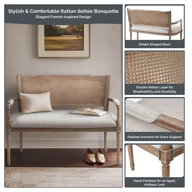 Madison Park Willshire Beige Reclaimed Natural Settee