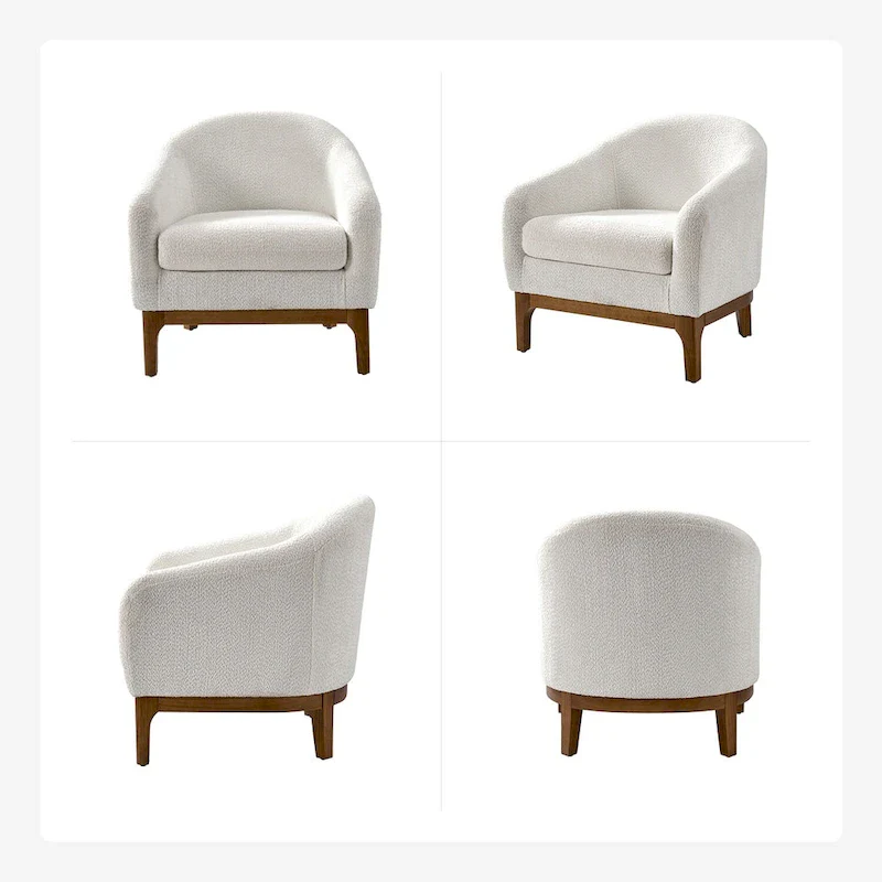 Augus Modern Boucle Accent Barrel Chair with Solid Wood Legs by HULALA HOME