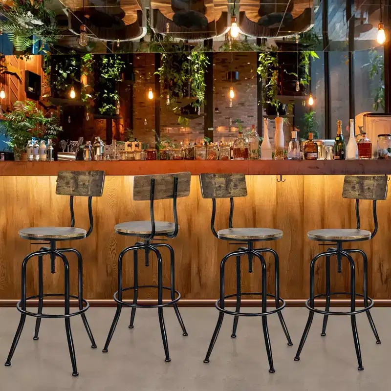Costway Set of 4 Industrial Bar Stool Adjustable Swivel Counter-Height Dining Side Chair