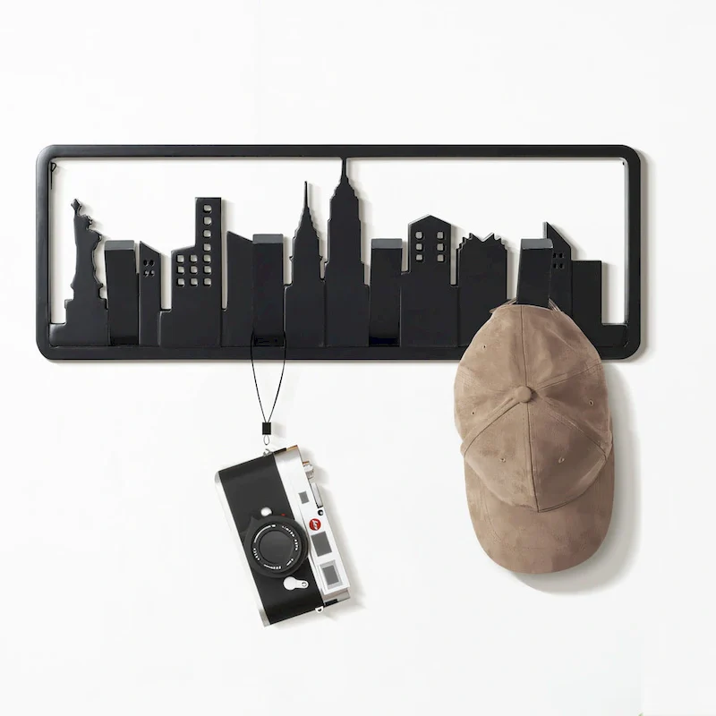 Black Wood 4-Hook Wall-Mounted Coat and Towel Rack - 22.3  Wide