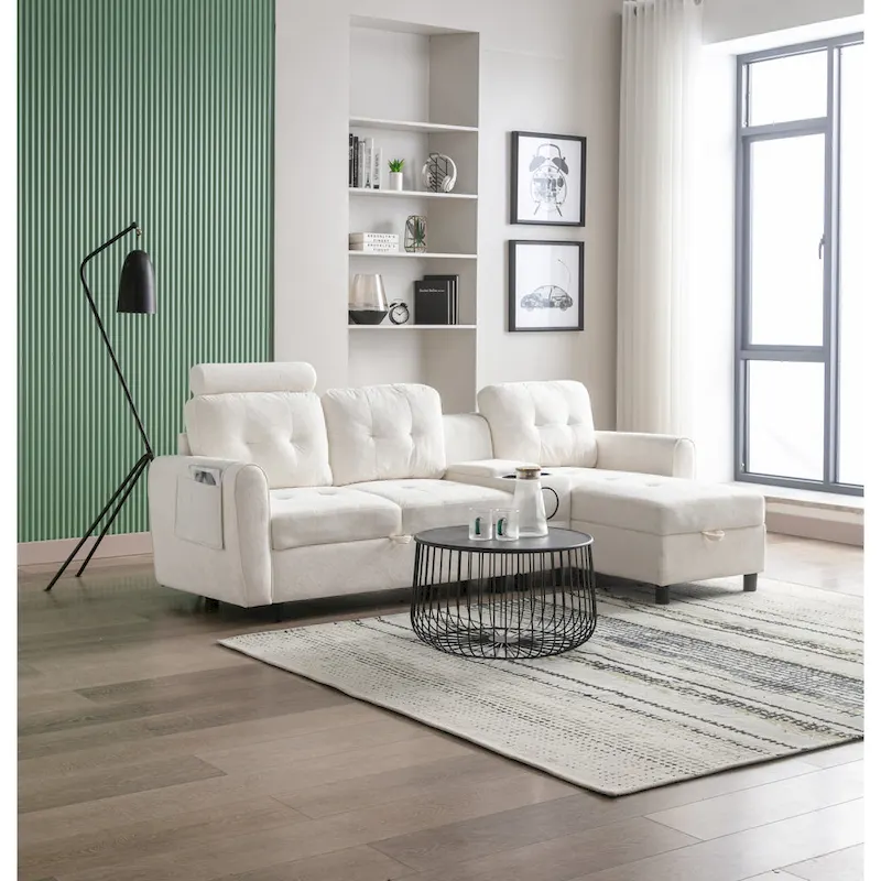 HOMEFUN Velvet/PU/Fabric Upholstered Tufted L-Shape Sectional Storage Convertible Sofa