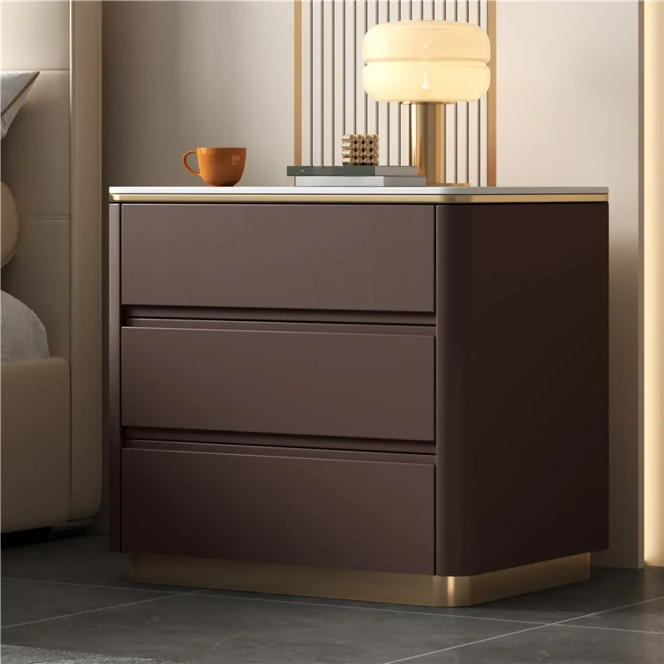 Modern Faux Marble Top Wood 3-Drawer Nightstand